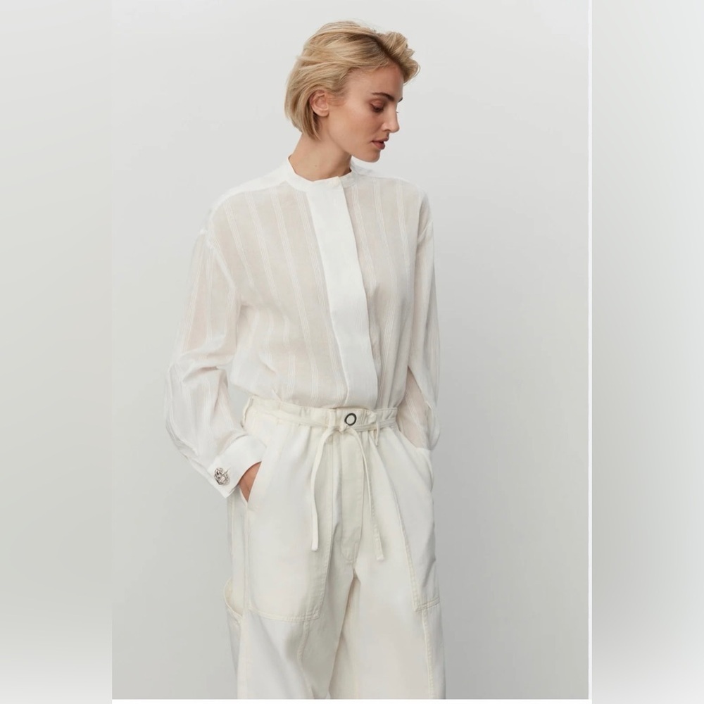 Day Birger et Mikkelsen Nola White Sheer cotton long sleeve Blouse size 6